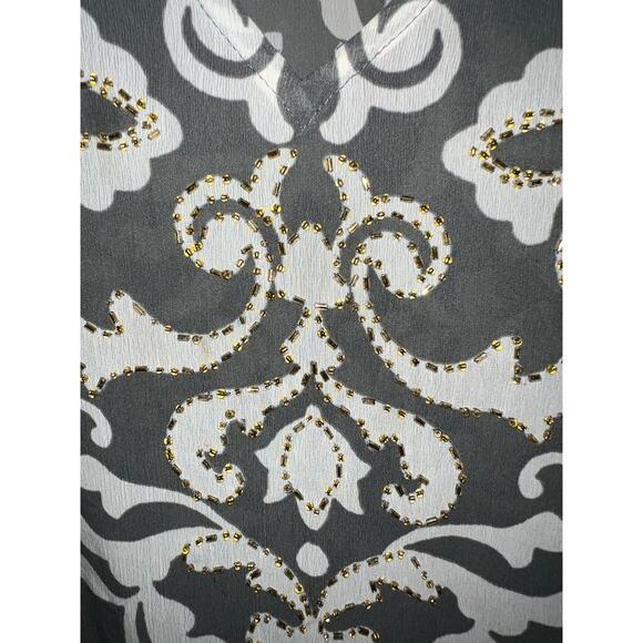 Lane Bryant Top Blouse Womens 4X Embellised Gold Beaded Crinkle Chiffon Dolman - Picture 2 of 8